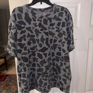 Rare Carhartt pocket T-shirt gray + camouflage Gold font on pocket size L